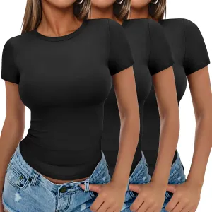 Ekouaer Womens Basic Tee Shirts 3 Pack Short Sleeve Crew Neck Thermal Underwear Tops Base Layer