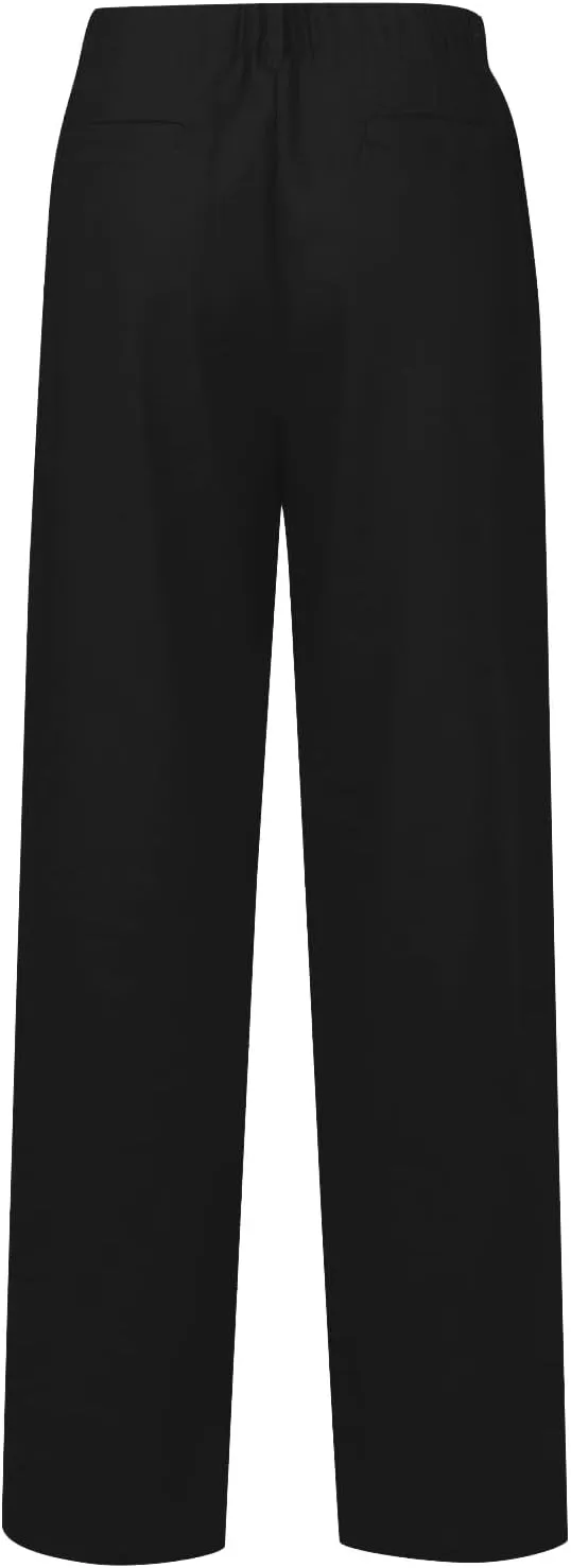 eoeioa Linen Wide Leg Dress Pants for Women Trendy High Waist Button Lounge Trousers Baggy Pockets Straight Fit Palazzo Pants
