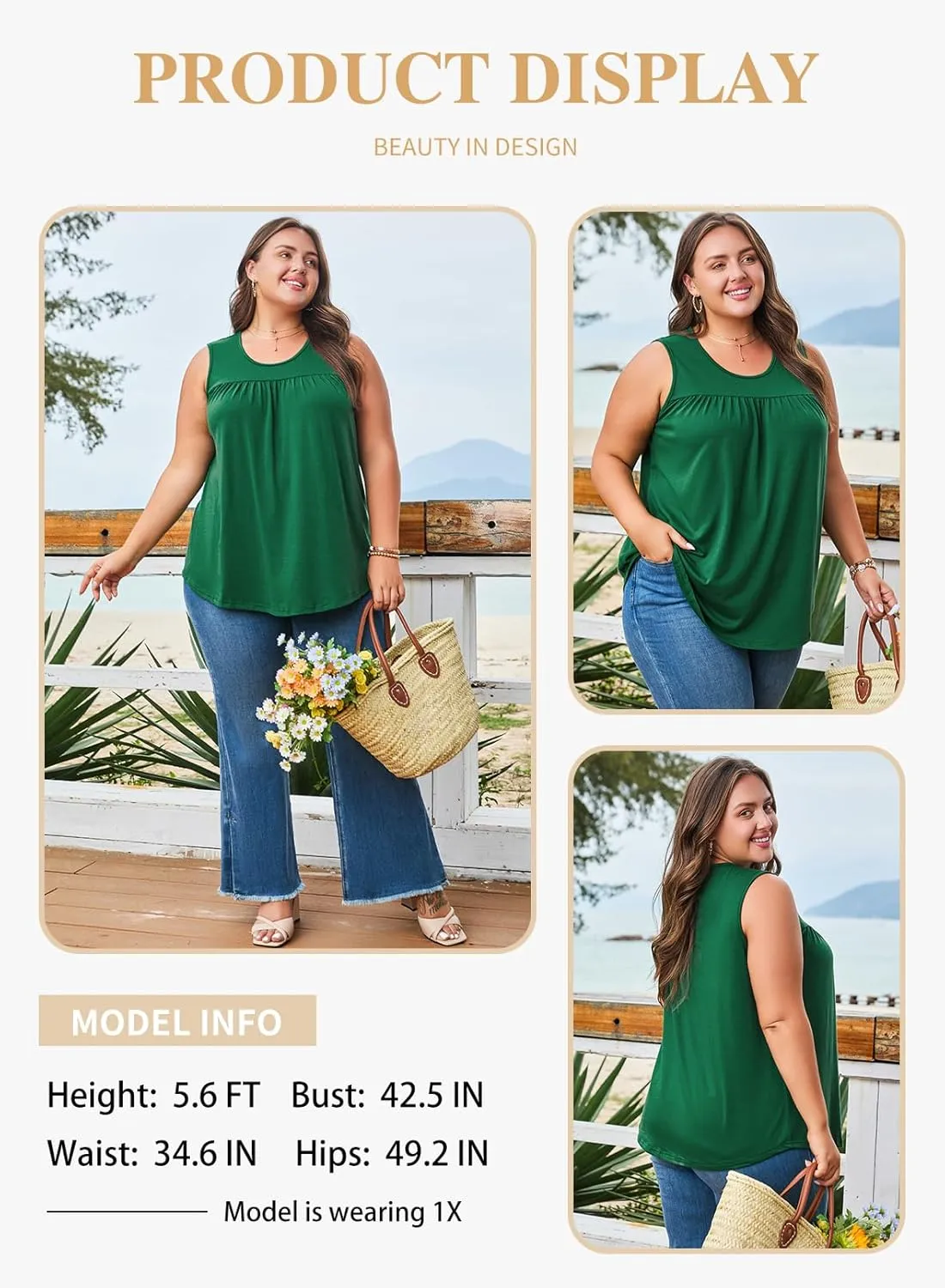 Eytino Plus Size Tank Tops for Women Sleeveless Crew Neck Summer Casual Loose Tee Shirts(1X-5X)