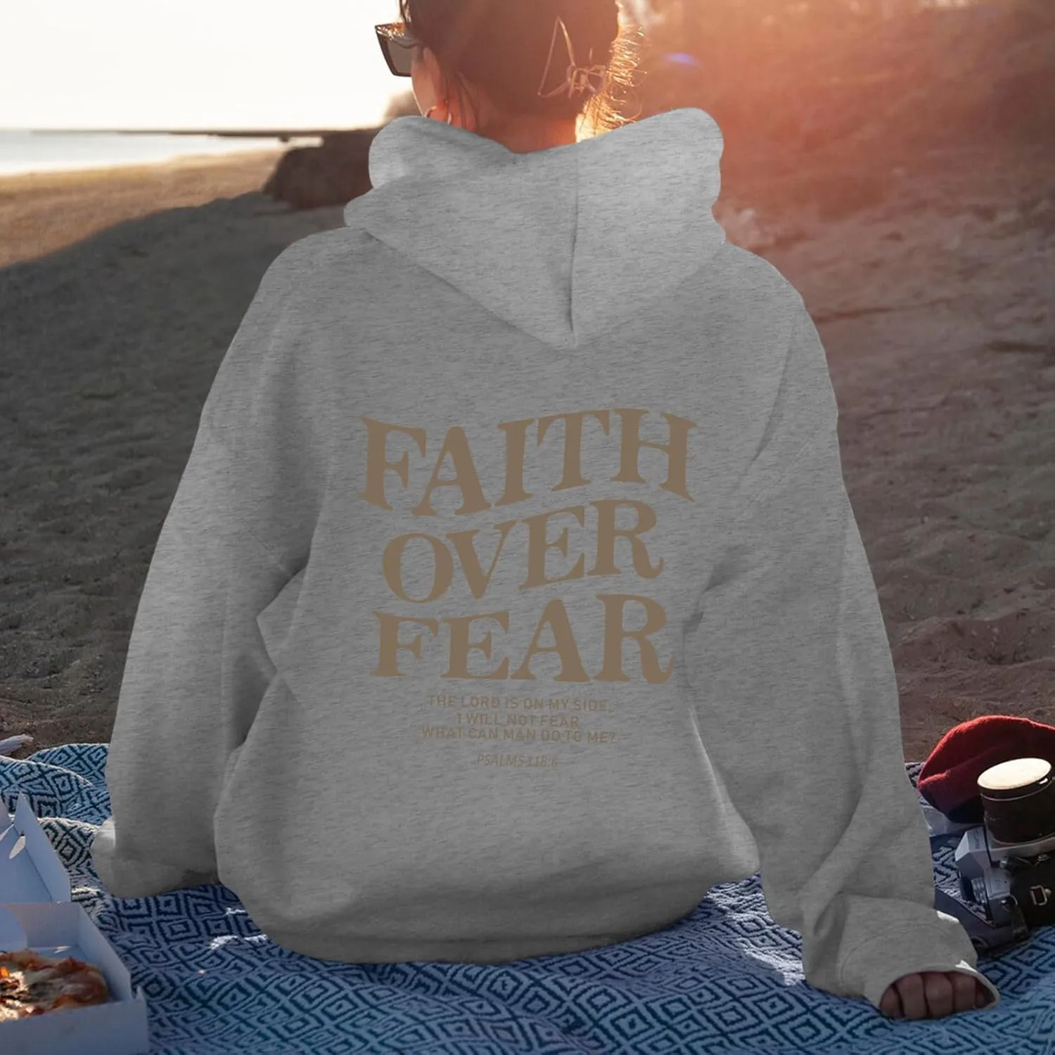 Faith Over Fear Hoodie for Women Christian Jesus Inspirational Sweatshirts Religious Oversized Graphic Pullover Tops