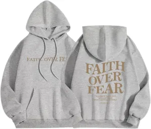 Faith Over Fear Hoodie for Women Christian Jesus Inspirational Sweatshirts Religious Oversized Graphic Pullover Tops
