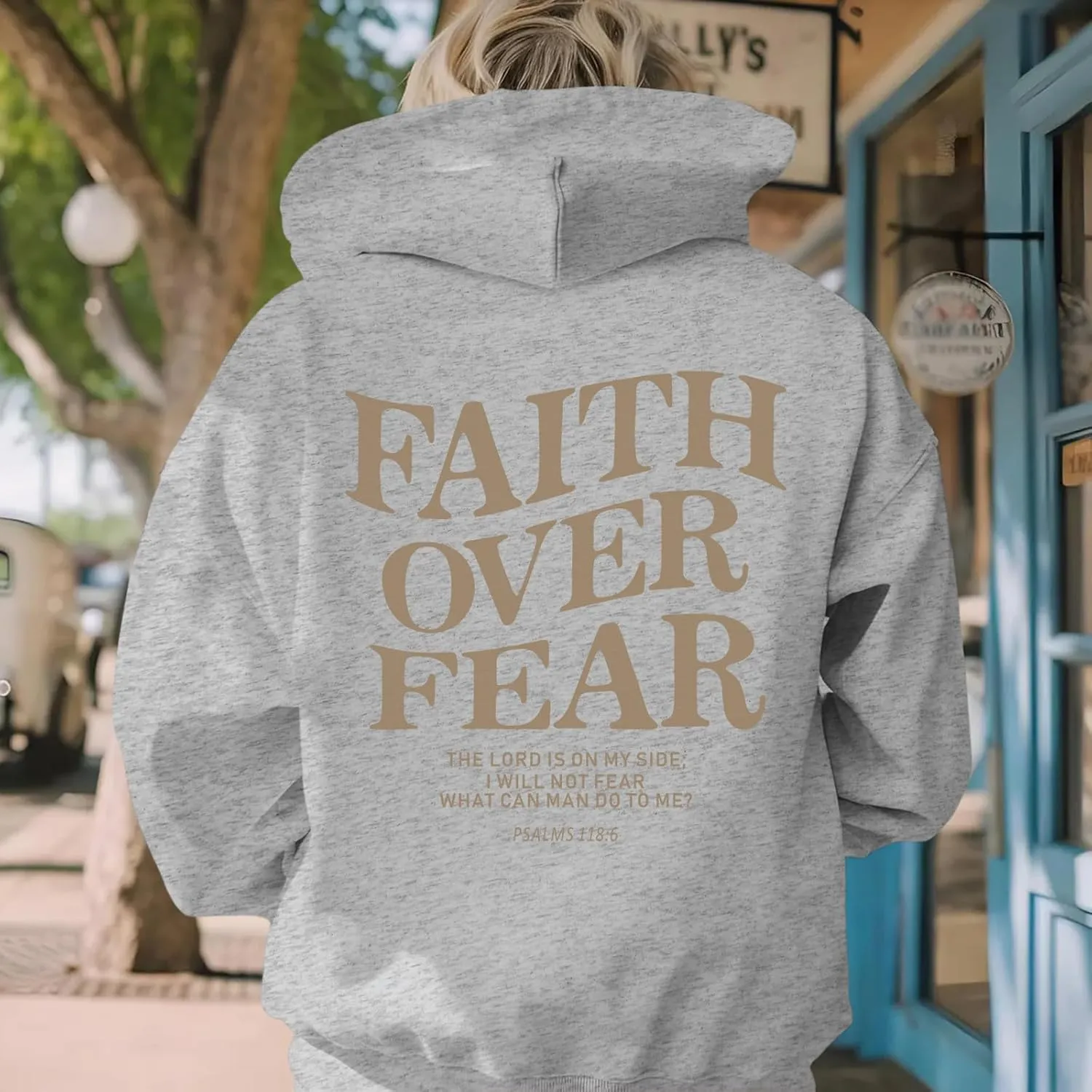 Faith Over Fear Hoodie for Women Christian Jesus Inspirational Sweatshirts Religious Oversized Graphic Pullover Tops