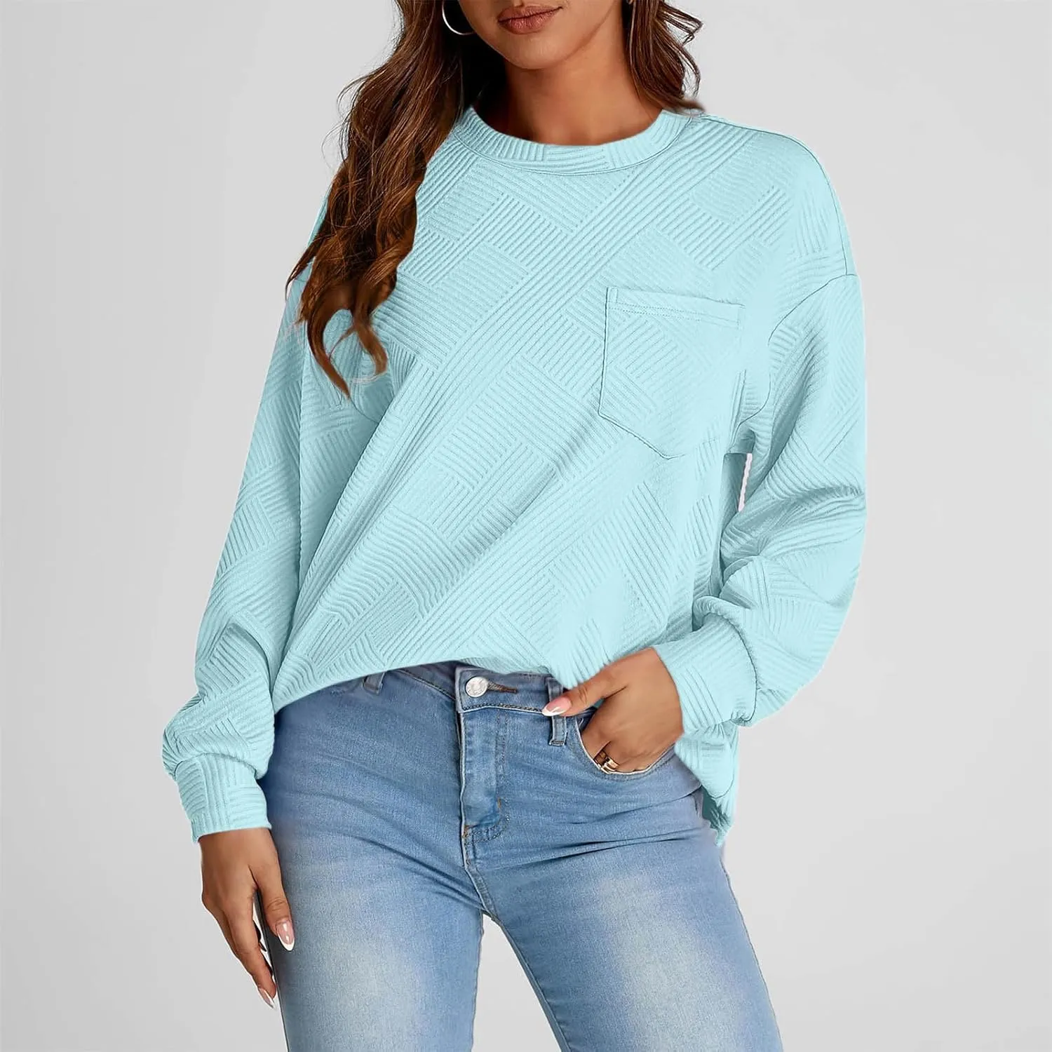 Fall Fashion Sweatshirts For Women 2024 Long Sleeve Crew Neck Sweatshirt Casual Loose Textured Pullover Tops