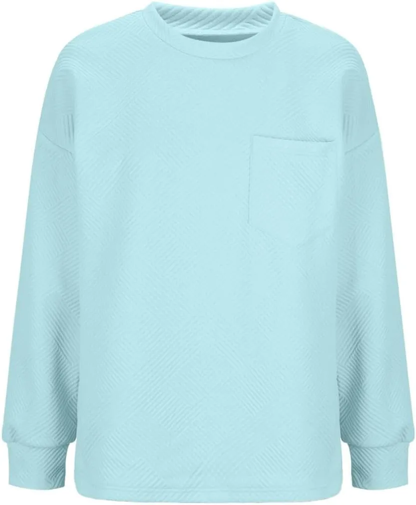 Fall Fashion Sweatshirts For Women 2024 Long Sleeve Crew Neck Sweatshirt Casual Loose Textured Pullover Tops