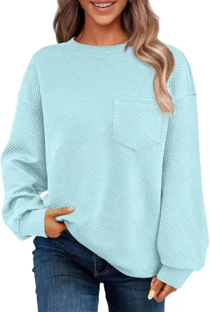 Fall Fashion Sweatshirts For Women 2024 Long Sleeve Crew Neck Sweatshirt Casual Loose Textured Pullover Tops
