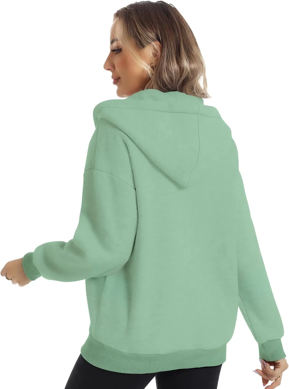FANCYINN Womens Zip Up Hoodies Long Sleeve Oversized Sweatshirts Casual Drawstring Fall Fleece Jacket with Pockets