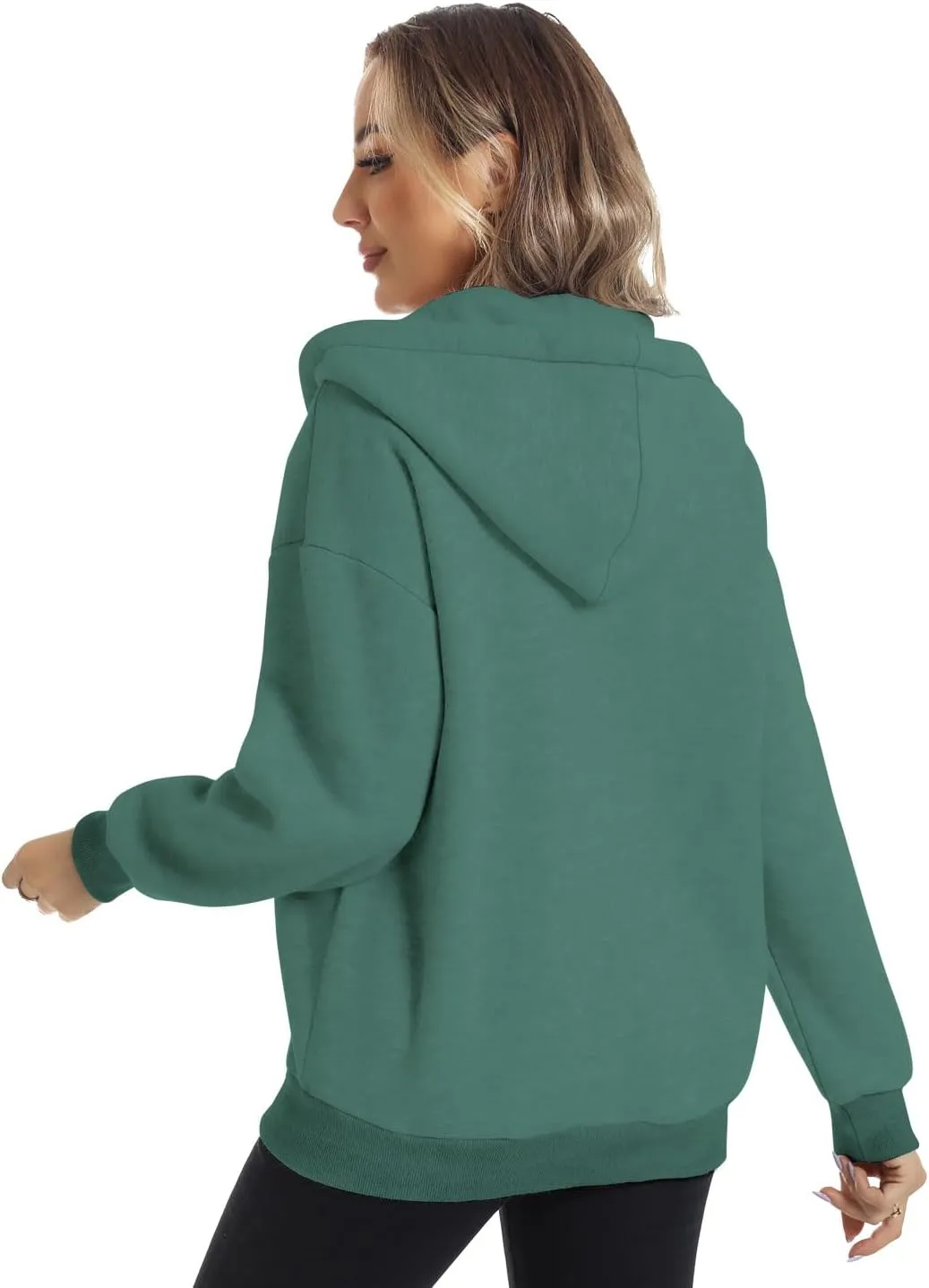 FANCYINN Womens Zip Up Hoodies Long Sleeve Oversized Sweatshirts Casual Drawstring Fall Fleece Jacket with Pockets