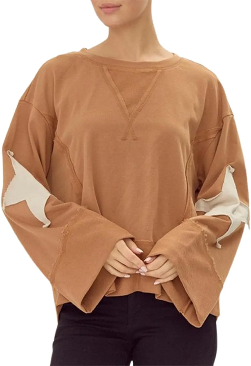 Faretumiya Womens Star Graphic Sweatshirt Oversized Pullover Shirt Long Sleeve Crewneck Drop Shoulder Y2k Fashion Sweatshirt
