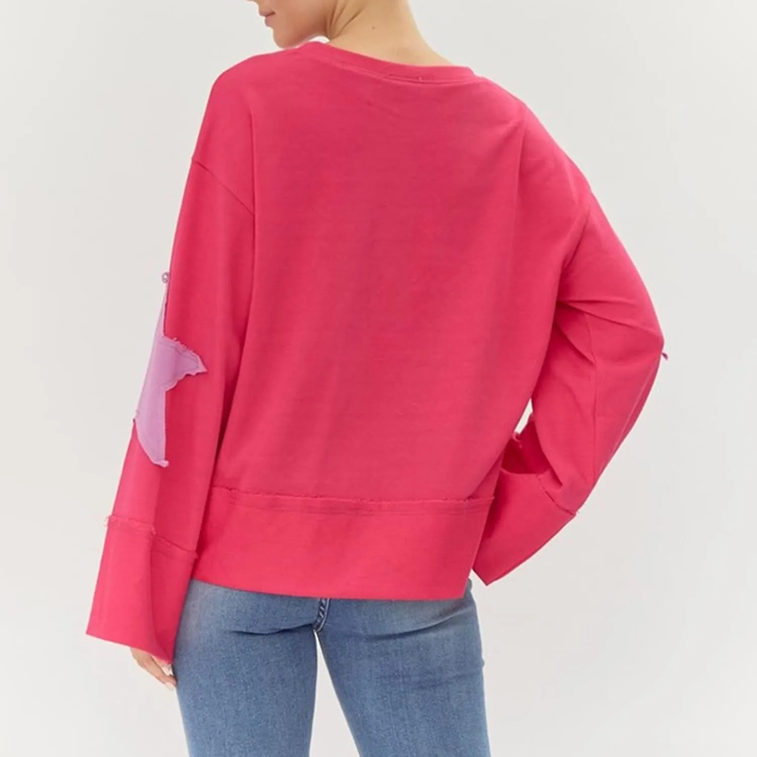 Faretumiya Womens Star Graphic Sweatshirt Oversized Pullover Shirt Long Sleeve Crewneck Drop Shoulder Y2k Fashion Sweatshirt