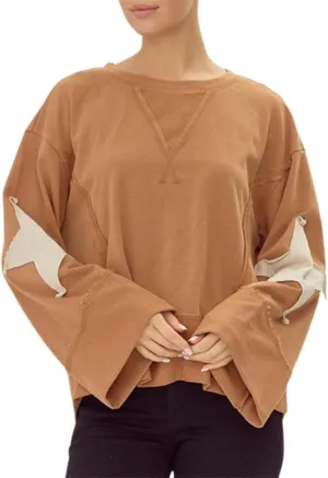 Faretumiya Womens Star Graphic Sweatshirt Oversized Pullover Shirt Long Sleeve Crewneck Drop Shoulder Y2k Fashion Sweatshirt