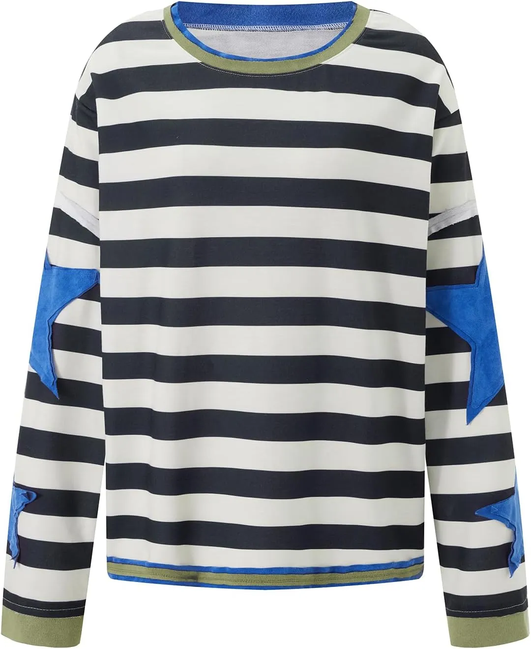 Faretumiya Womens Star Graphic Sweatshirt Oversized Pullover Shirt Long Sleeve Crewneck Drop Shoulder Y2k Fashion Sweatshirt