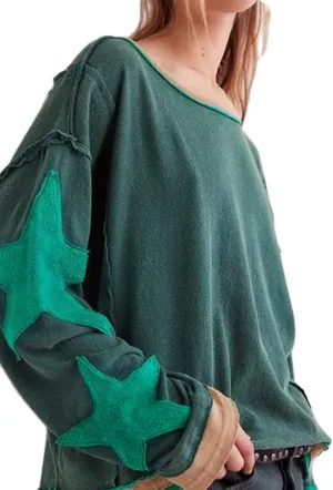 Faretumiya Womens Star Graphic Sweatshirt Oversized Pullover Shirt Long Sleeve Crewneck Drop Shoulder Y2k Fashion Sweatshirt