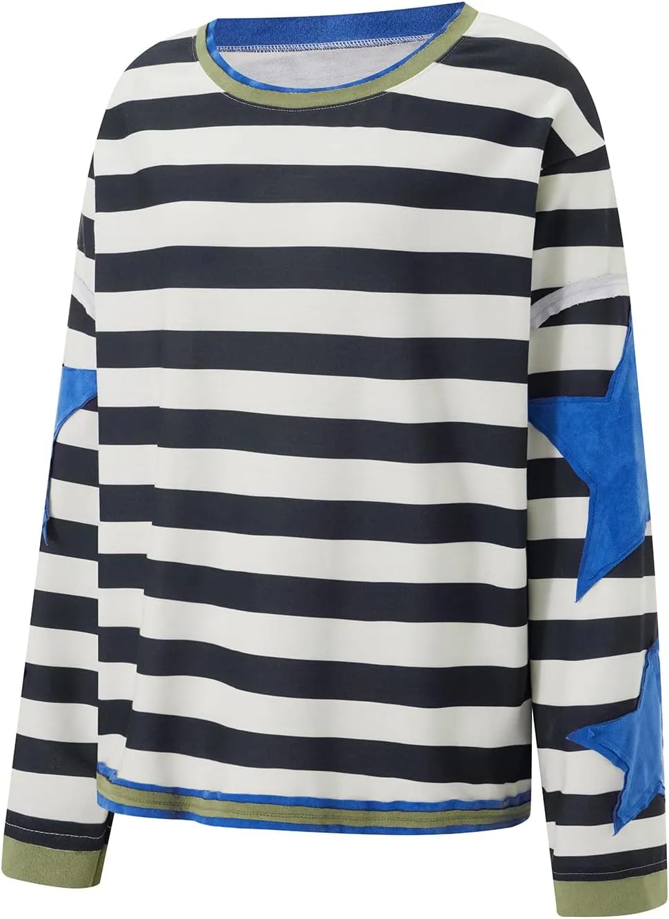 Faretumiya Womens Star Graphic Sweatshirt Oversized Pullover Shirt Long Sleeve Crewneck Drop Shoulder Y2k Fashion Sweatshirt