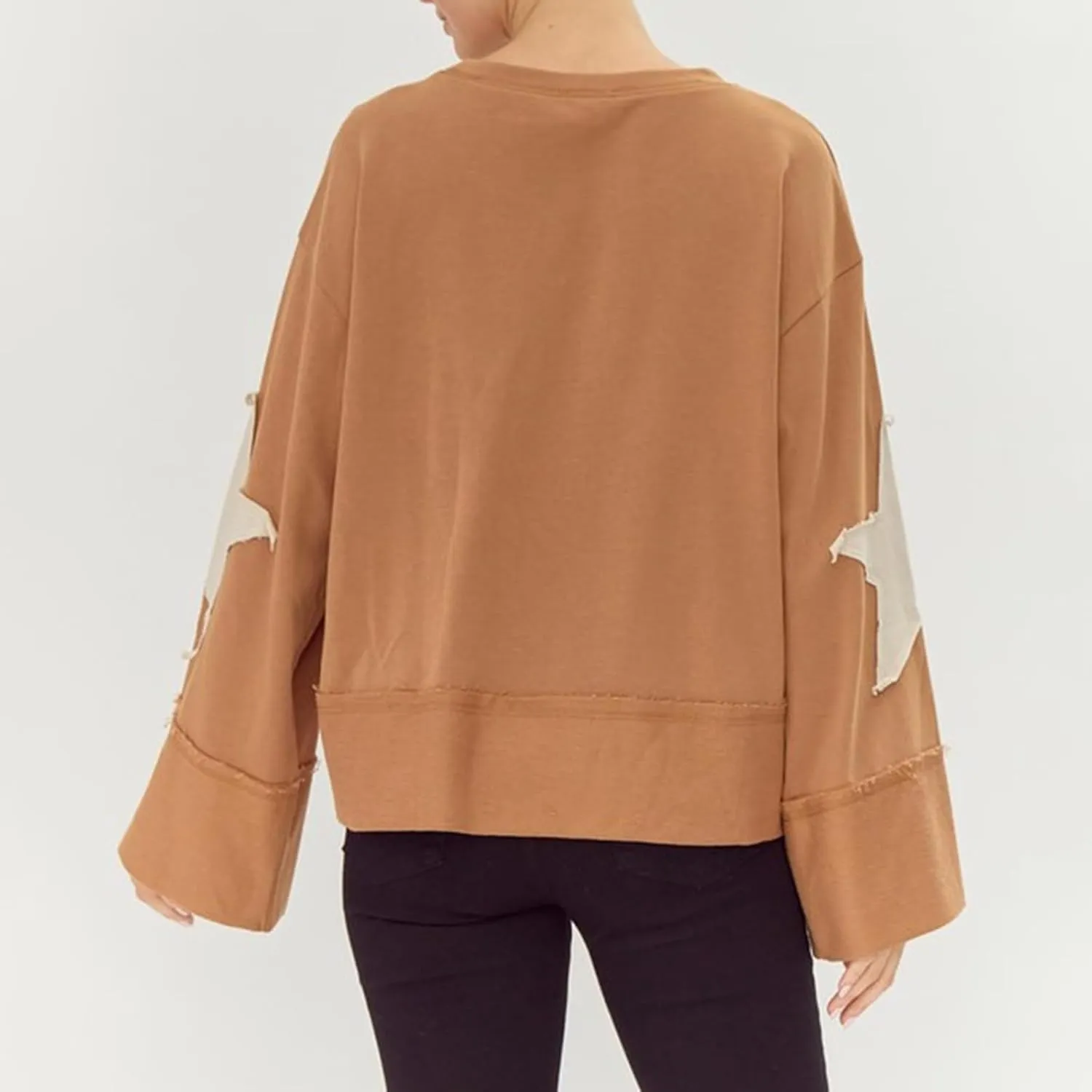 Faretumiya Womens Star Graphic Sweatshirt Oversized Pullover Shirt Long Sleeve Crewneck Drop Shoulder Y2k Fashion Sweatshirt