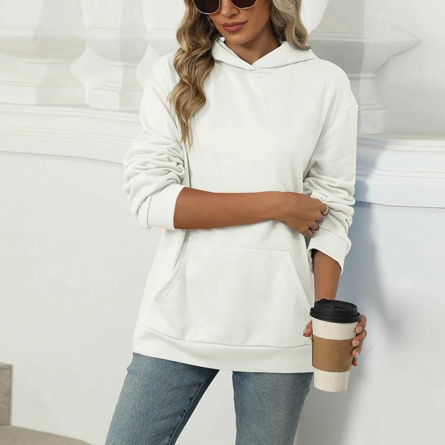 Febecool Womens Oversized Hoodies Sweatshirts Women's Hoodie Women's Solid Color Long-sleeved Baggy Pullover Sweater Top