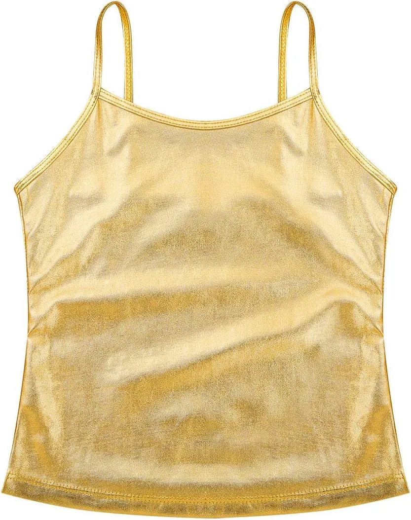FEESHOW Little/Big Girls Shiny Metallic Camisole Tank Tops Party Fancy Vest Top Tee Shirts Sports Dance Costume