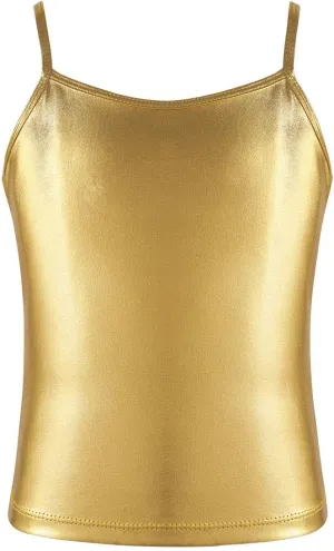 FEESHOW Little/Big Girls Shiny Metallic Camisole Tank Tops Party Fancy Vest Top Tee Shirts Sports Dance Costume
