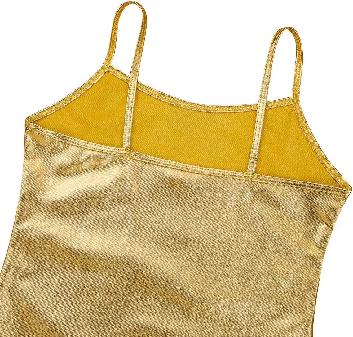 FEESHOW Little/Big Girls Shiny Metallic Camisole Tank Tops Party Fancy Vest Top Tee Shirts Sports Dance Costume