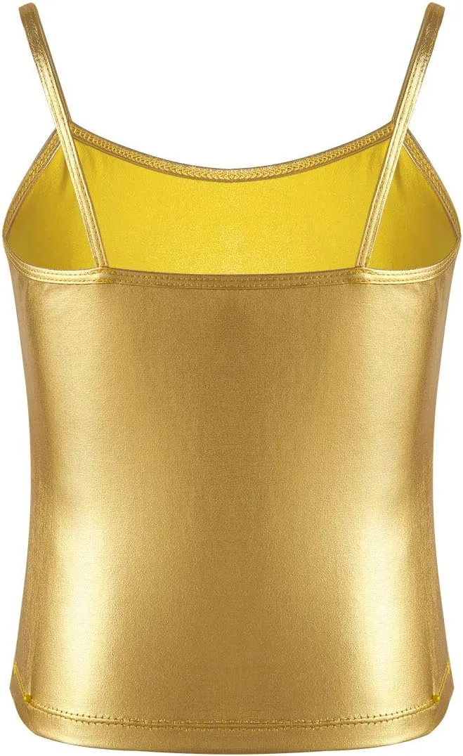 FEESHOW Little/Big Girls Shiny Metallic Camisole Tank Tops Party Fancy Vest Top Tee Shirts Sports Dance Costume
