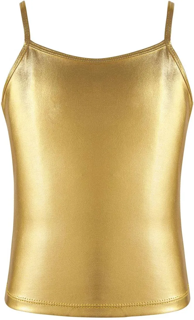 FEESHOW Little/Big Girls Shiny Metallic Camisole Tank Tops Party Fancy Vest Top Tee Shirts Sports Dance Costume