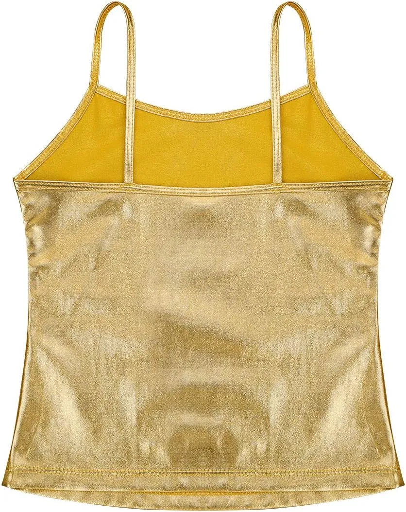 FEESHOW Little/Big Girls Shiny Metallic Camisole Tank Tops Party Fancy Vest Top Tee Shirts Sports Dance Costume