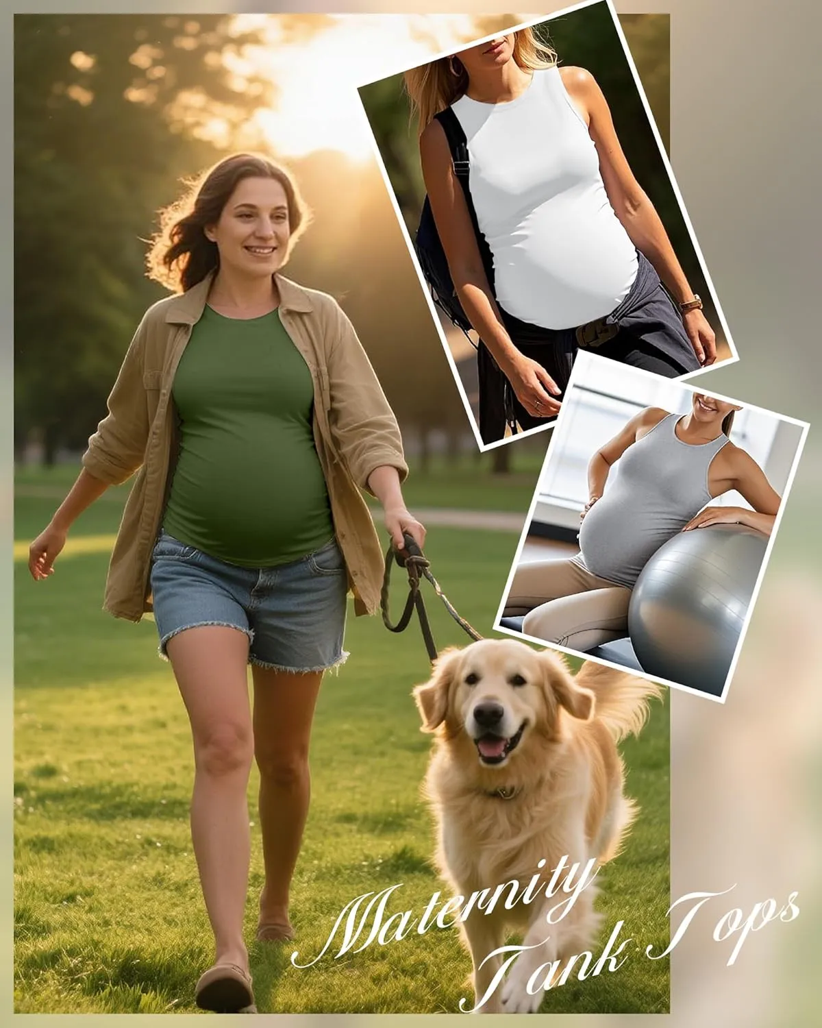 Ficerd 4 Pack Women's Maternity Tank Tops, Side Ruched Sleeveless Pregnancy Shirts Summer Comfy Round Neck Maternity Vest Tee