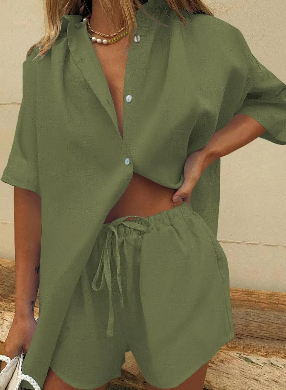 Fixmatti Women 2 Piece Outfit Summer Short Sleeve Top and Shorts Sweatsuit Set