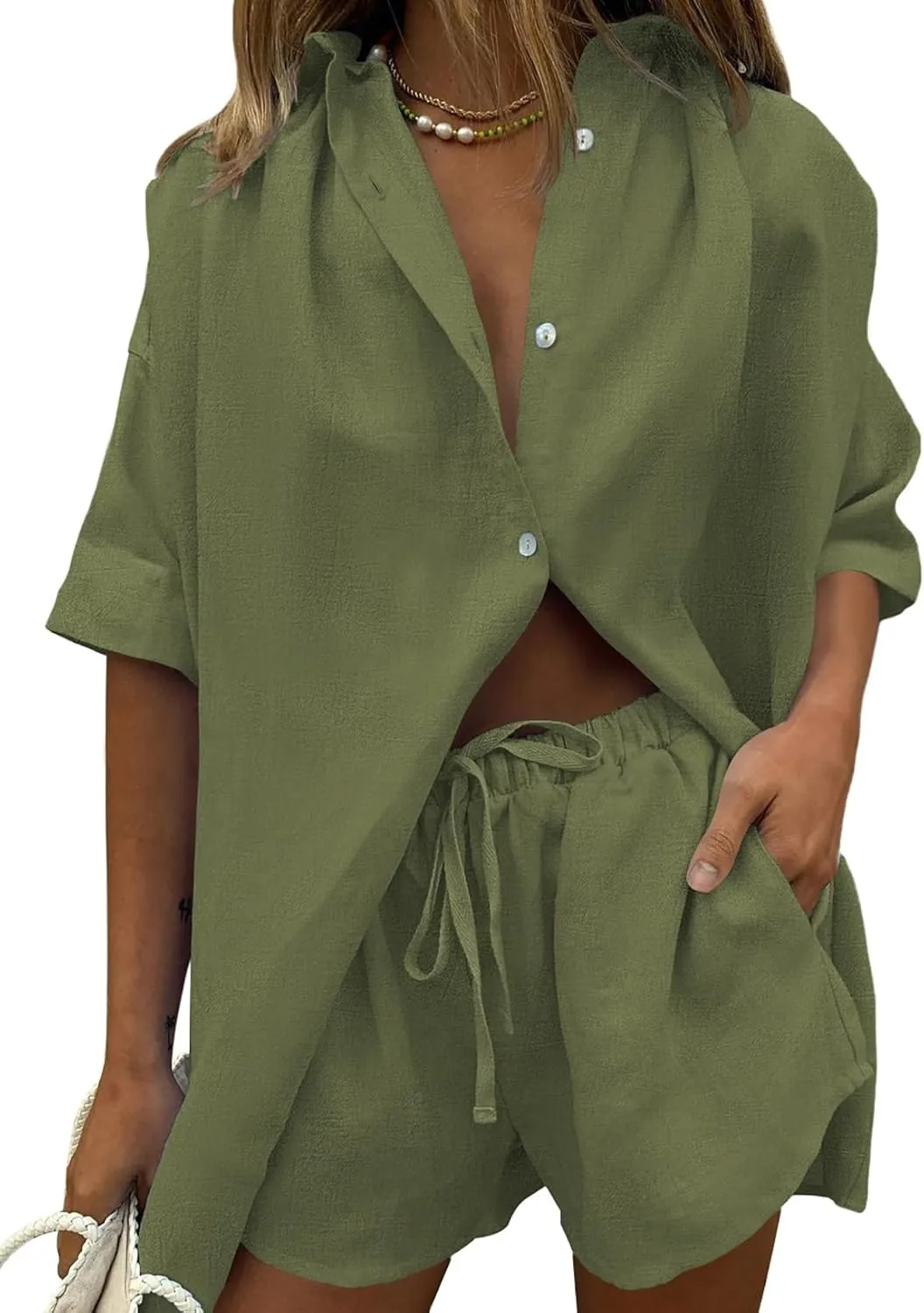 Fixmatti Women 2 Piece Outfit Summer Short Sleeve Top and Shorts Sweatsuit Set