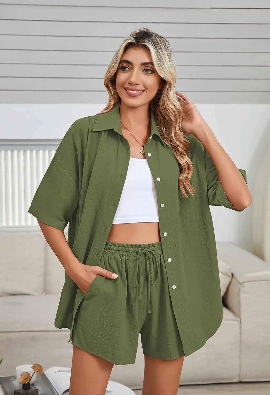 Fixmatti Women 2 Piece Outfit Summer Short Sleeve Top and Shorts Sweatsuit Set