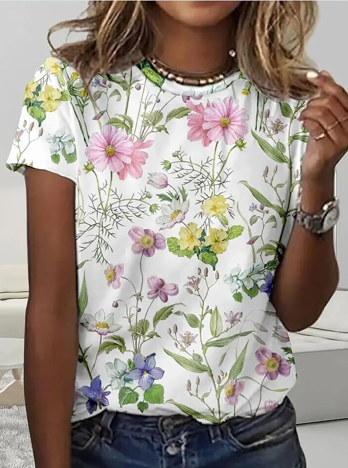 Floral Plants T Shirt for Women Wildflower Graphic Tees Plant Lover Shirts Short Sleeve Casual Basic Tops