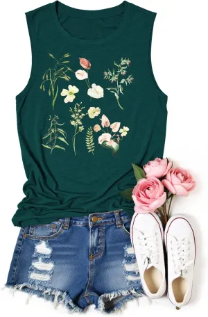 Flower Tank Top for Women Floral Tank Shirt Vintage Muscle Tank Sleeveless Blouses with Floral Tee Tops
