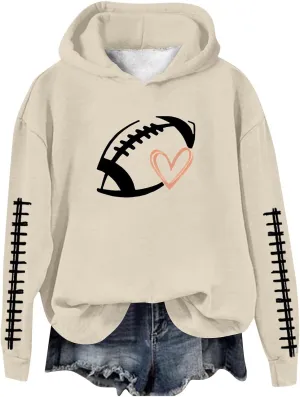 Football Sweatshirts for Women Game Day Hoodie Graphic Print Sweatshirt Fashion Fall Sports Long Sleeve Pullover Tops