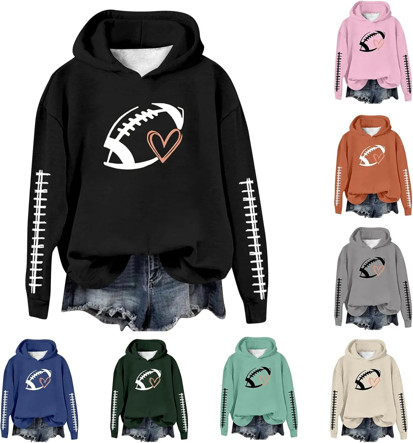 Football Sweatshirts for Women Game Day Hoodie Graphic Print Sweatshirt Fashion Fall Sports Long Sleeve Pullover Tops