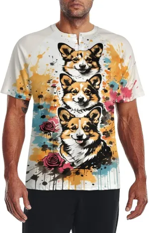 for Men Short Sleeve Shirts Bird Pattern V Neck Shirt Tshirt Casual Tops Pullover Quick Dry with Designs