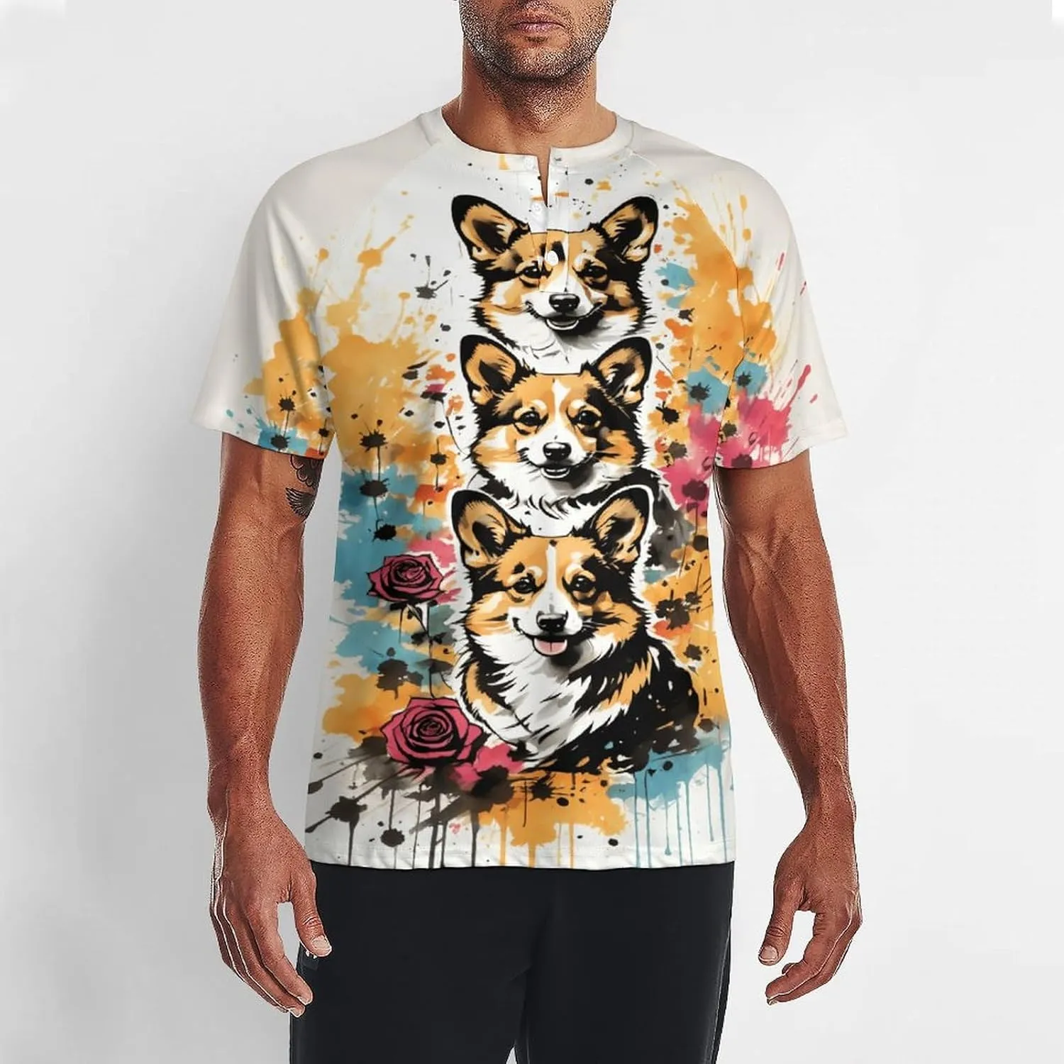 for Men Short Sleeve Shirts Bird Pattern V Neck Shirt Tshirt Casual Tops Pullover Quick Dry with Designs