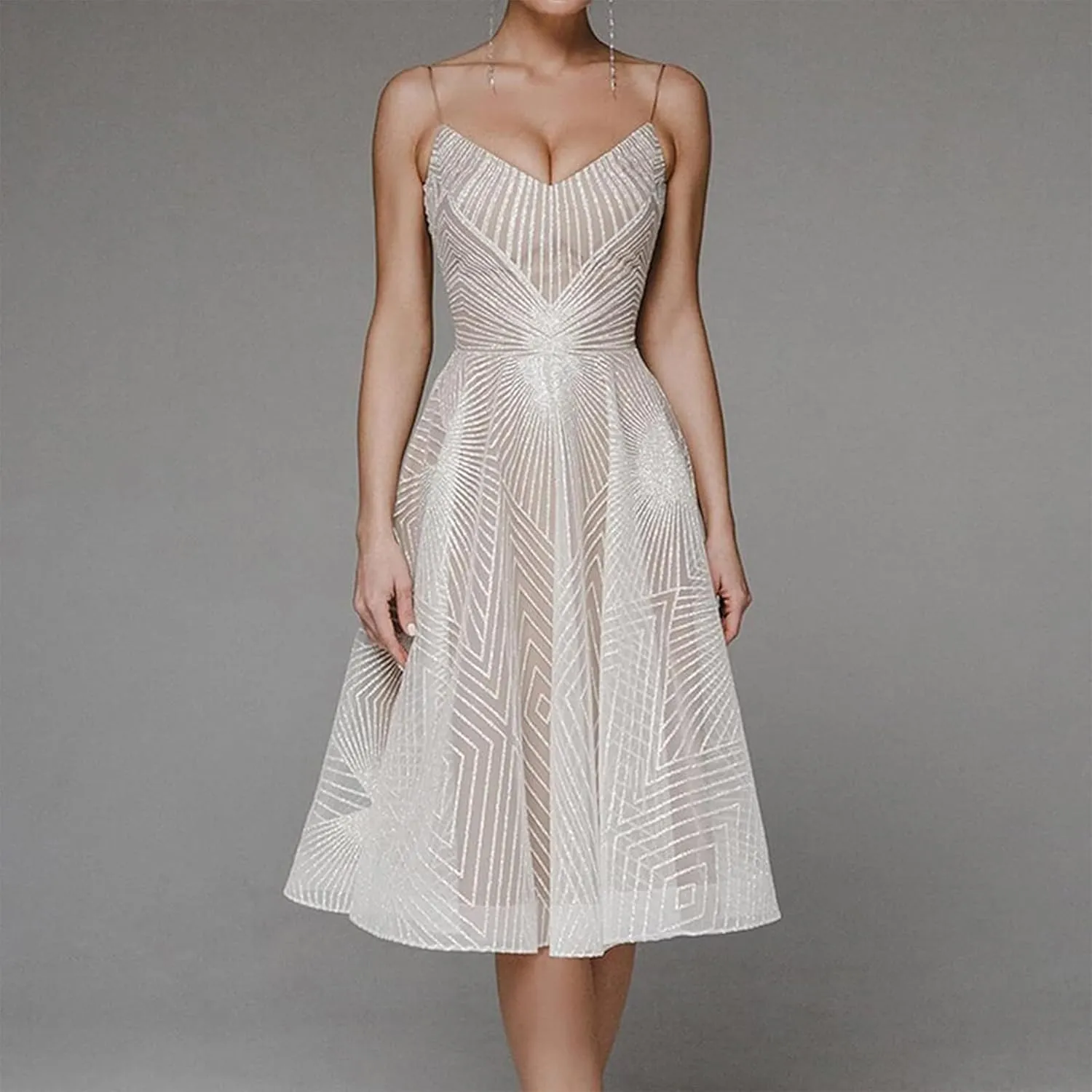 Formal Flowy Cocktail Dresses for Women Trendy Off The Shoulder Elegant Plus Size Sexy Sleeveless A Line Midi Dress