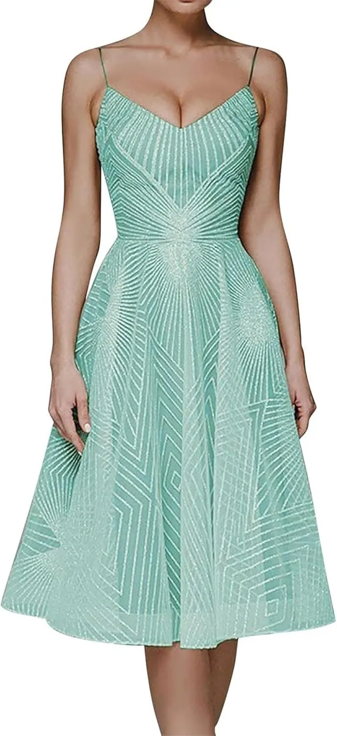 Formal Flowy Cocktail Dresses for Women Trendy Off The Shoulder Elegant Plus Size Sexy Sleeveless A Line Midi Dress