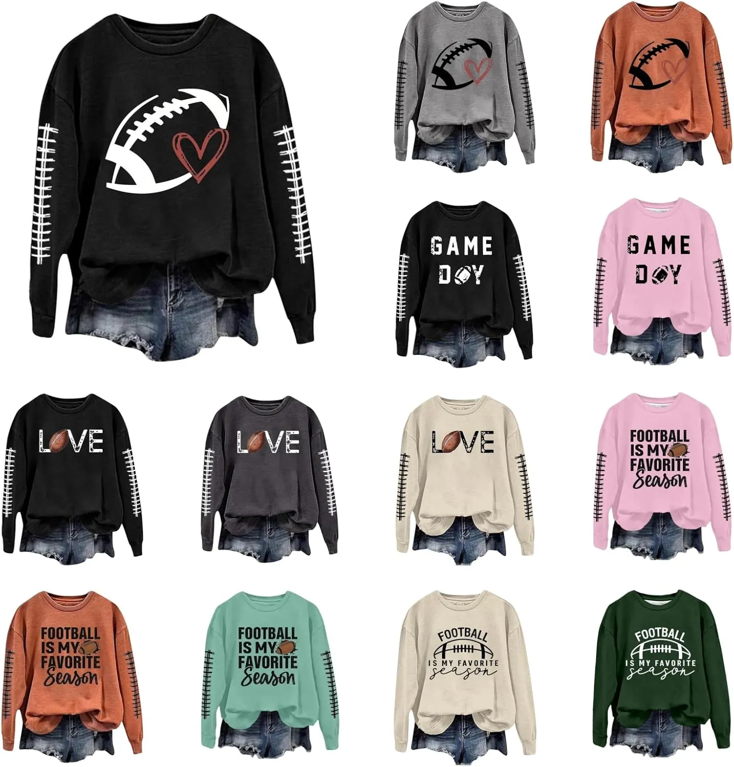 Game Day Sweatshirts for Women 2024 Fall Football Fan Hoodie Cute Funny Printed Sweaters Long Sleeve Crewneck Outwear