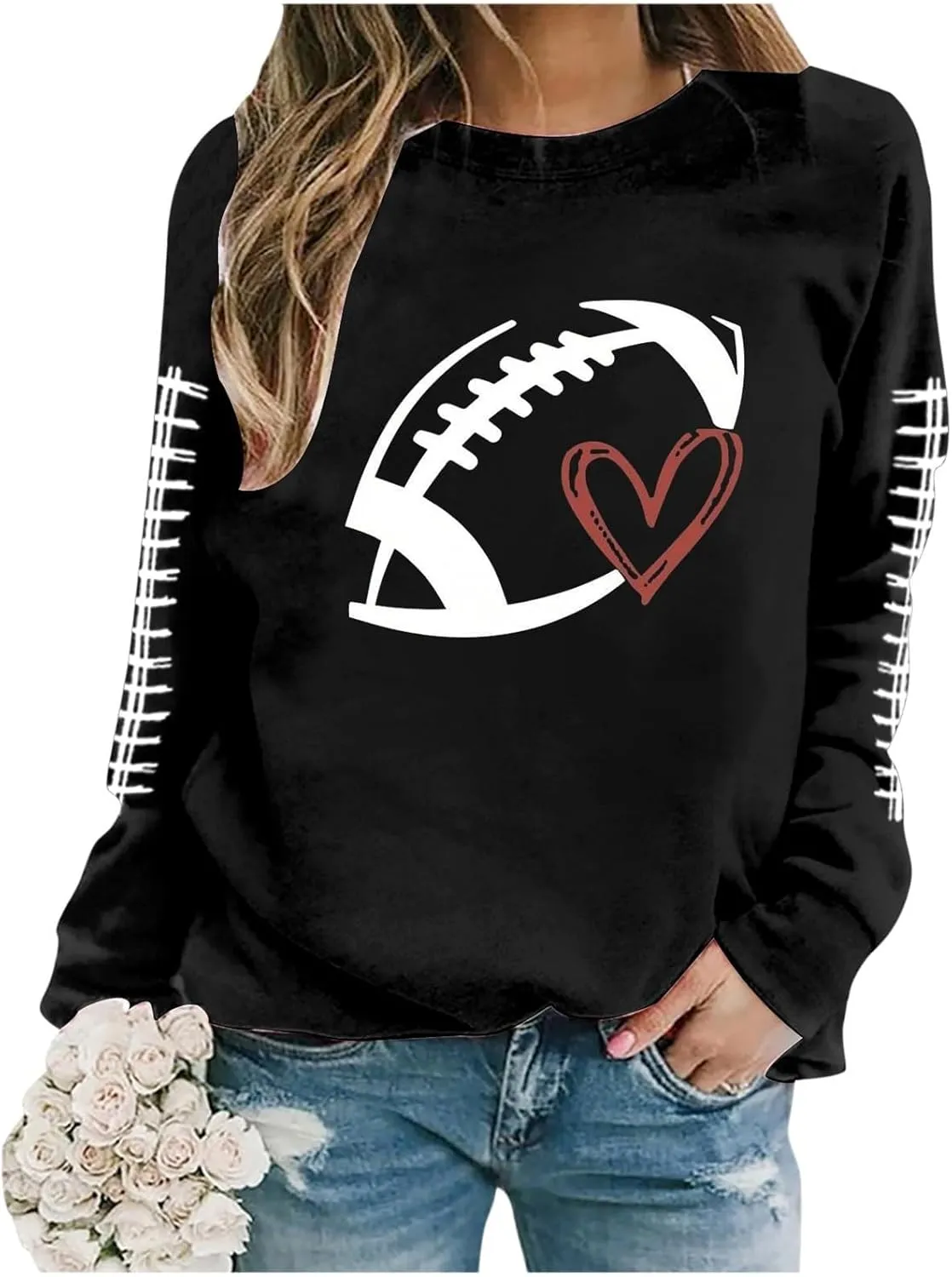 Game Day Sweatshirts for Women 2024 Fall Football Fan Hoodie Cute Funny Printed Sweaters Long Sleeve Crewneck Outwear