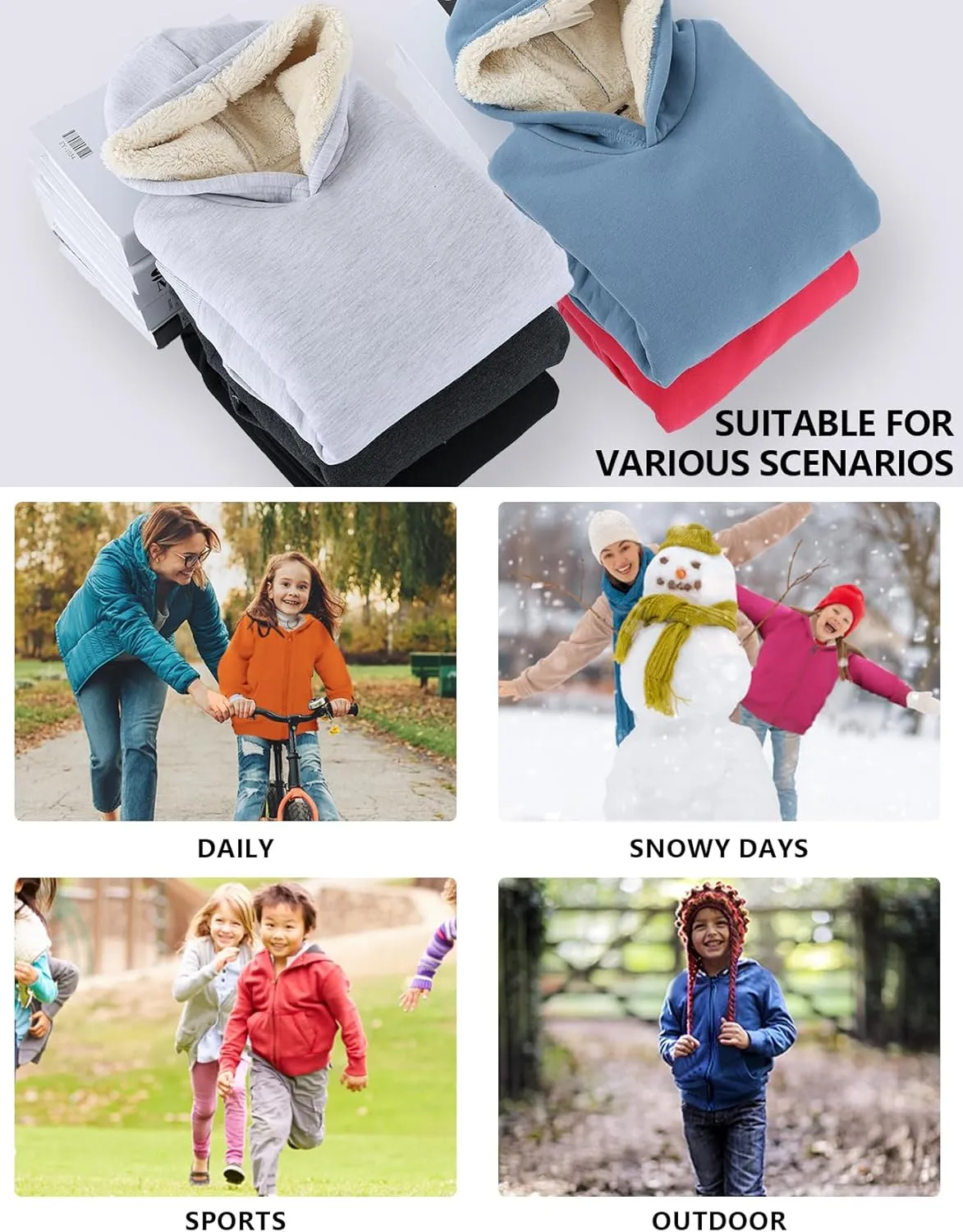Gihuo Unisex Boys Girls Winter Sherpa Lined Hoodie Kid's Fleece Pullover Hooded Sweatshirt