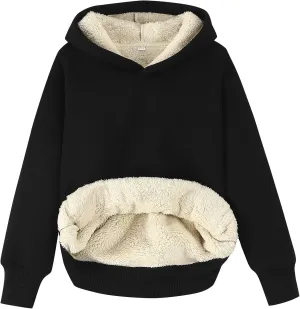 Gihuo Unisex Boys Girls Winter Sherpa Lined Hoodie Kid's Fleece Pullover Hooded Sweatshirt
