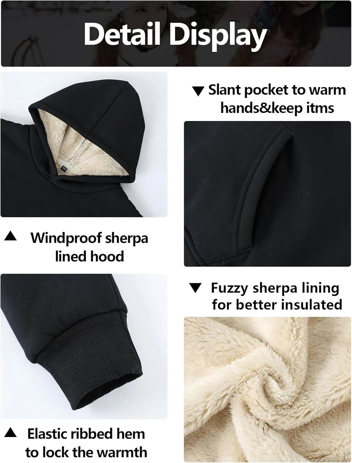 Gihuo Unisex Boys Girls Winter Sherpa Lined Hoodie Kid's Fleece Pullover Hooded Sweatshirt