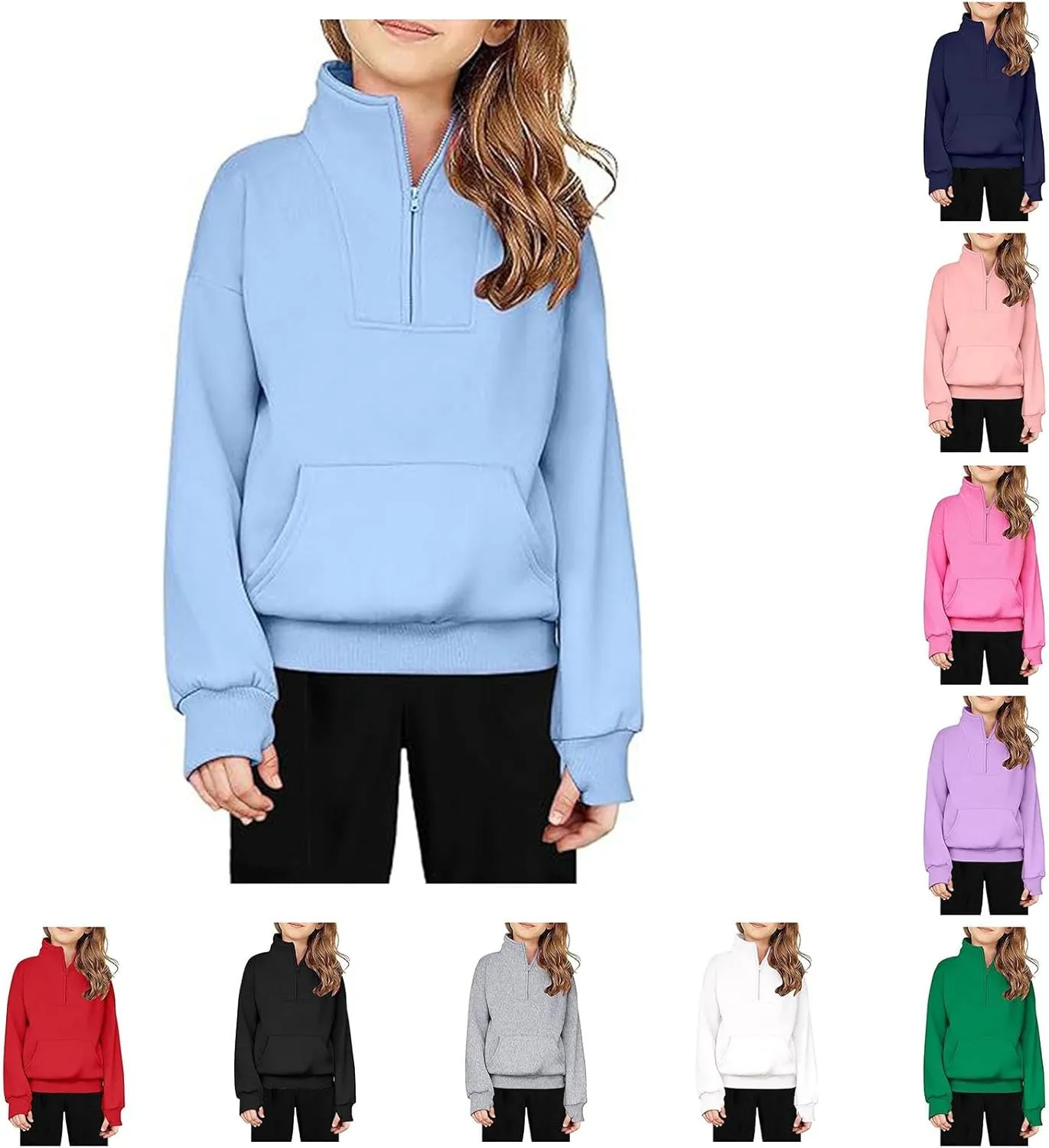 Girls Half Zip Pullover Cropped Fleece Sweatshirts with Thumb Hole Hoodies Kids Fall Winter Preppy Clothes