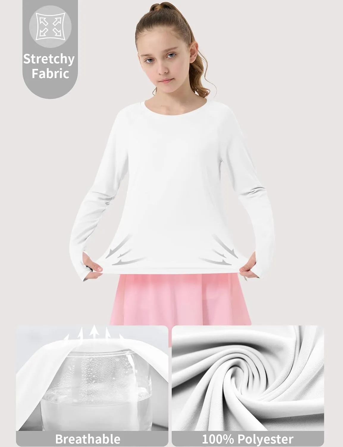 Girl's Rash Guard Swim Shirts Sun Shirt UV Protection Long Sleeve Tops Quick Dry Lightweight UPF 50 