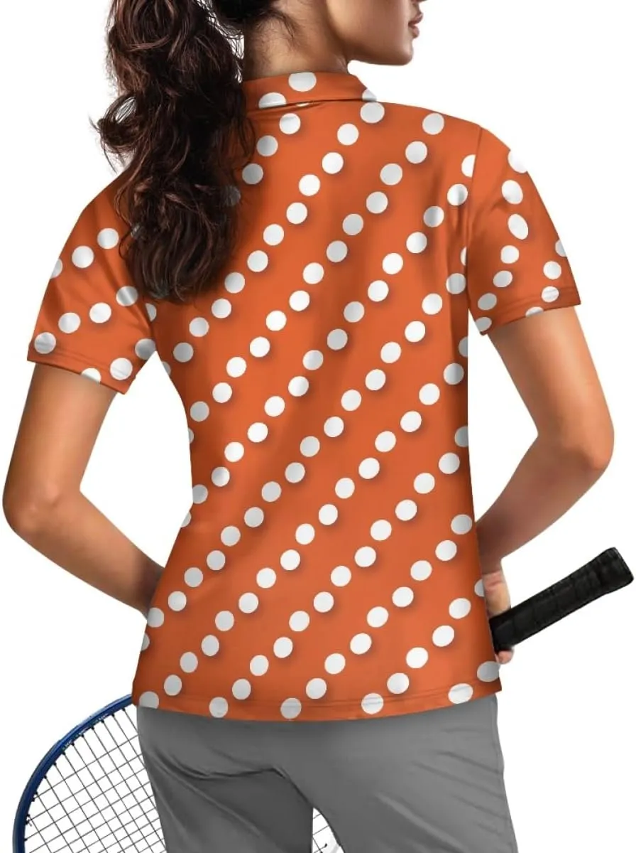 GLUDEAR Womens Polka Dots Golf Shirts Short Sleeve Sun Protection Golf Shirts Quick Dry Zipper Collared Polos