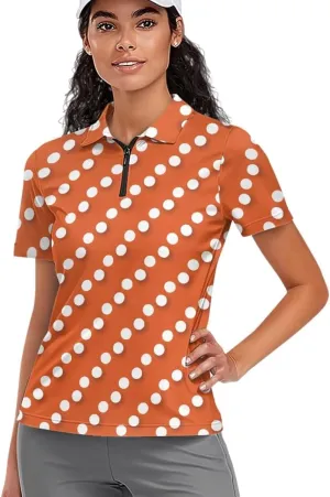 GLUDEAR Womens Polka Dots Golf Shirts Short Sleeve Sun Protection Golf Shirts Quick Dry Zipper Collared Polos
