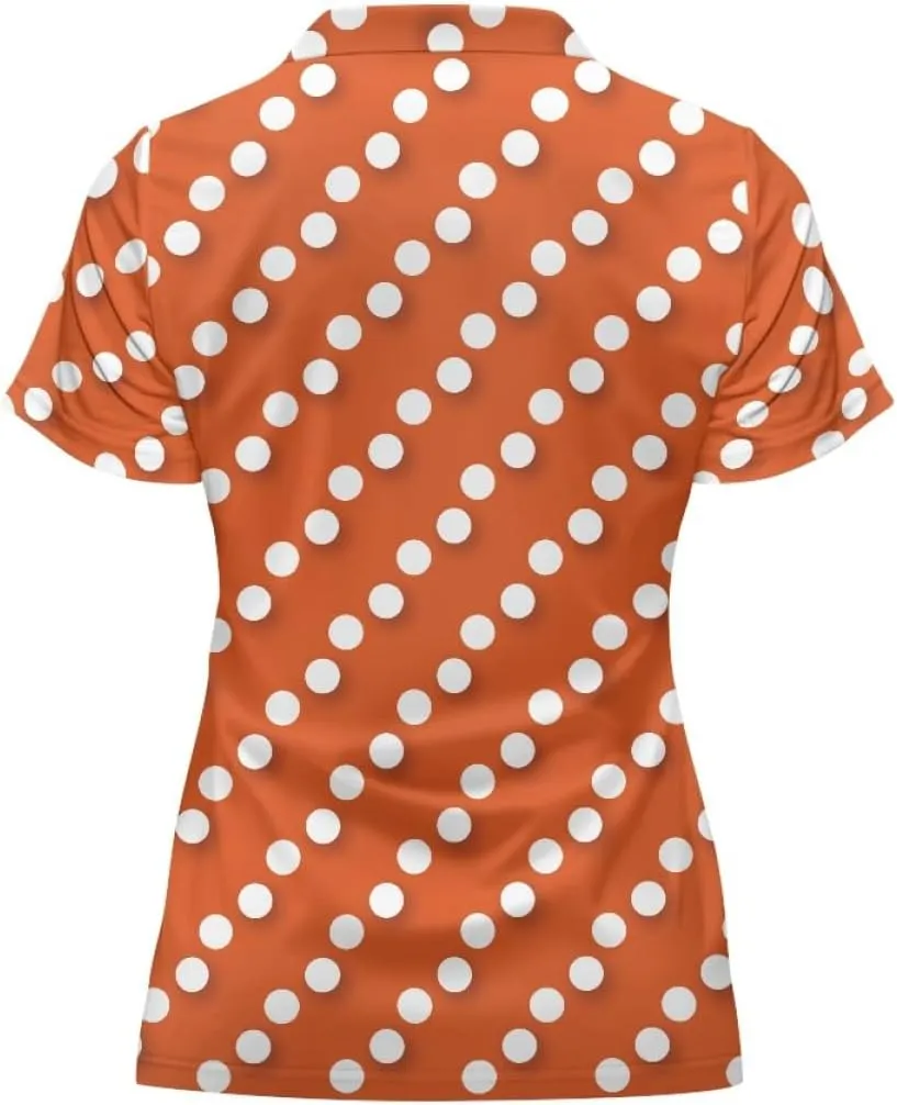 GLUDEAR Womens Polka Dots Golf Shirts Short Sleeve Sun Protection Golf Shirts Quick Dry Zipper Collared Polos