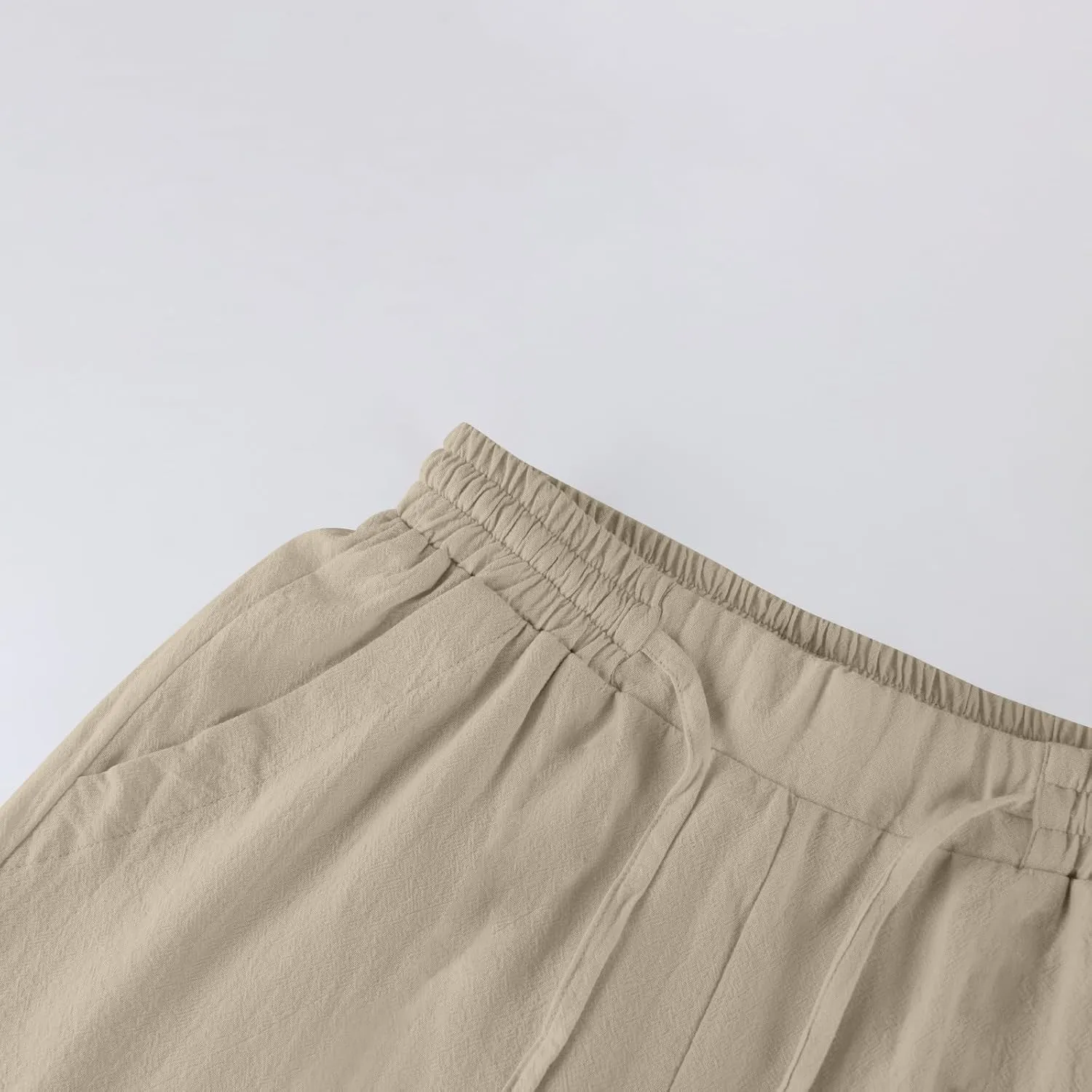 GOFULY Linen Pants Women Wide Leg Trendy High Waisted Pants Casual Drawstring Elastic Waist Baggy Solid Outfits with Pockets