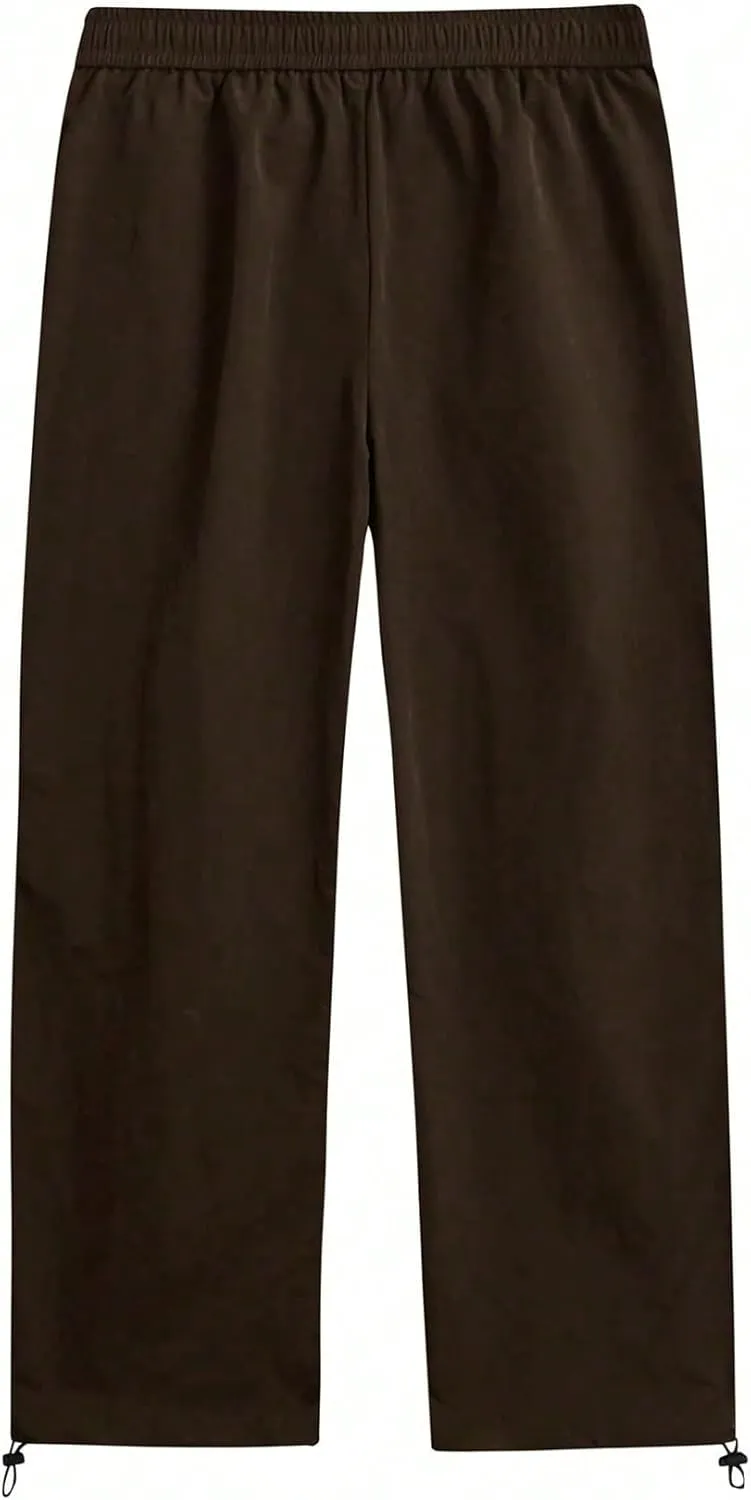 GORGLITTER Men's Drawstring Waist Cargo Pants Letter Print Wide Leg Y2k Pants