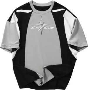 GORGLITTER Men's Graphic Print Y2K Oversized T Shirt Color Block Crewneck Short Sleeve Drop Shoulder Tee